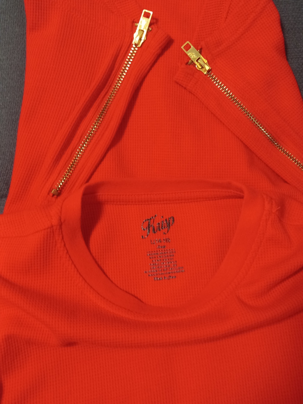 Kiss Orange Ribbed Tank with Gold Zippers